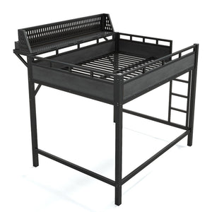 English Elm Ful Size Metal Loft Bed with Pegboard Shelves USB Charging and LED Ambient Lighting W5316S00041