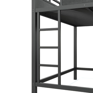 English Elm Ful Size Metal Loft Bed with Pegboard Shelves USB Charging and LED Ambient Lighting W5316S00041