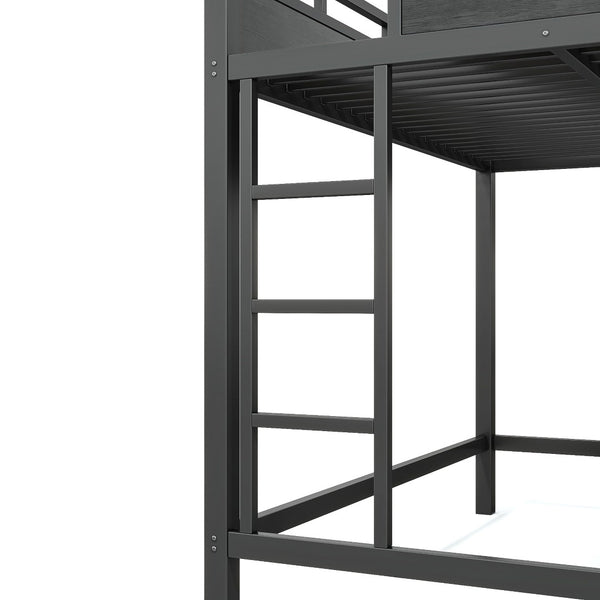 English Elm Ful Size Metal Loft Bed with Pegboard Shelves USB Charging and LED Ambient Lighting W5316S00041