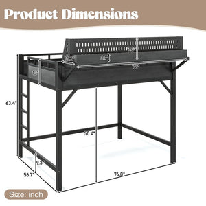 English Elm Ful Size Metal Loft Bed with Pegboard Shelves USB Charging and LED Ambient Lighting W5316S00041
