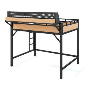 English Elm Full Size Metal Loft Bed with Pegboard Shelves USB Charging and LED Strip Lighting W5316S00042