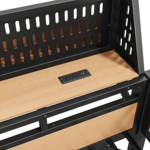English Elm Full Size Metal Loft Bed with Pegboard Shelves USB Charging and LED Strip Lighting W5316S00042