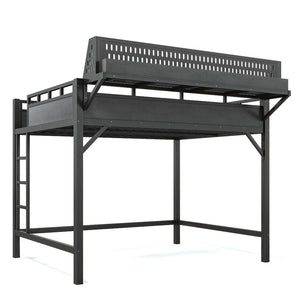 English Elm Queen Metal Loft Bed with Pegboard Storage Shelves USB Charging and LED Lighting Black W5316S00043