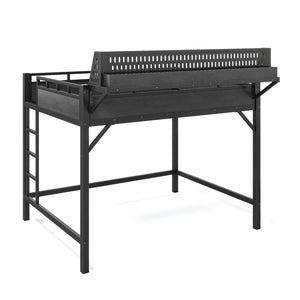 English Elm Queen Metal Loft Bed with Pegboard Storage Shelves USB Charging and LED Lighting Black W5316S00043