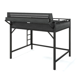 English Elm Queen Metal Loft Bed with Pegboard Storage Shelves USB Charging and LED Lighting Black W5316S00043