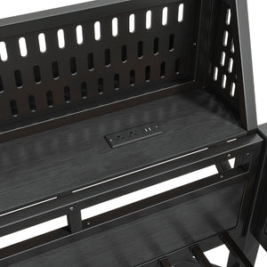English Elm Queen Metal Loft Bed with Pegboard Storage Shelves USB Charging and LED Lighting Black W5316S00043