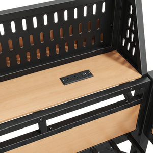 English Elm Queen Metal Loft Bed with Pegboard Storage Shelves USB Charging and LED Lighting Natural W5316S00044