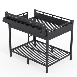 English Elm Full Over Metal Bunk Bed with USB Ports LED Lighting Shelves and Pegboard Black W5316S00051