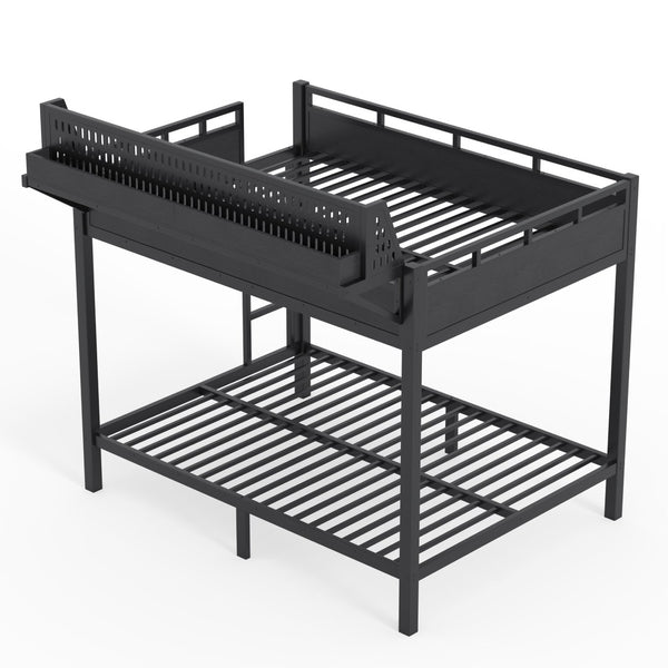 English Elm Full Over Metal Bunk Bed with USB Ports LED Lighting Shelves and Pegboard Black W5316S00051