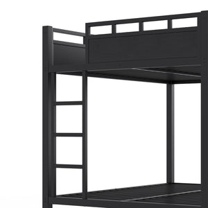 English Elm Full Over Metal Bunk Bed with USB Ports LED Lighting Shelves and Pegboard Black W5316S00051