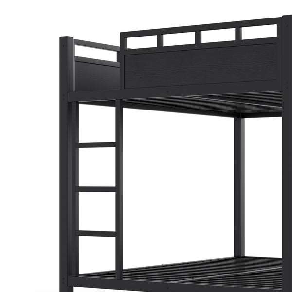English Elm Full Over Metal Bunk Bed with USB Ports LED Lighting Shelves and Pegboard Black W5316S00051