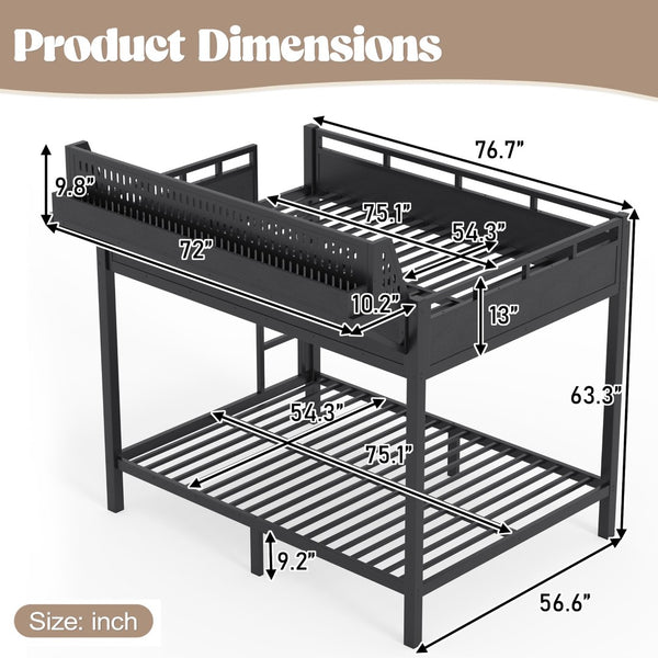 English Elm Full Over Metal Bunk Bed with USB Ports LED Lighting Shelves and Pegboard Black W5316S00051