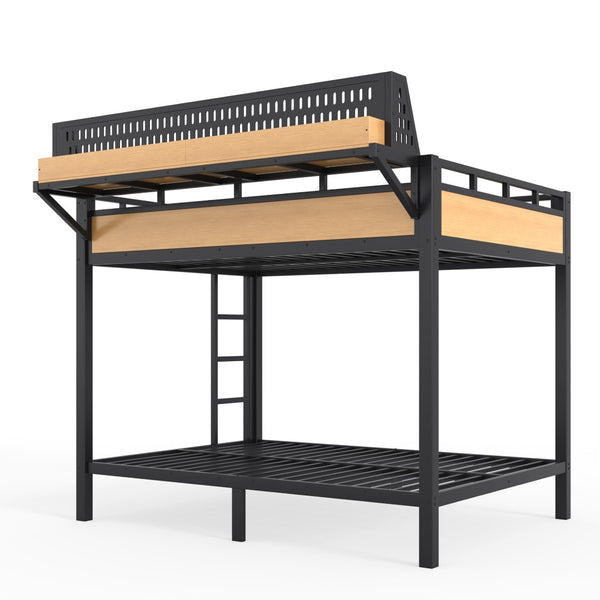 English Elm Full Over Metal Bunk Bed with USB Ports LED Lighting Shelves and Pegboard Natural W5316S00052