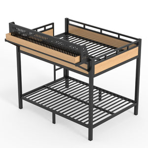 English Elm Full Over Metal Bunk Bed with USB Ports LED Lighting Shelves and Pegboard Natural W5316S00052