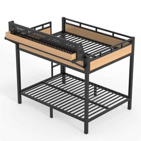 English Elm Full Over Metal Bunk Bed with USB Ports LED Lighting Shelves and Pegboard Natural W5316S00052