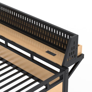 English Elm Full Over Metal Bunk Bed with USB Ports LED Lighting Shelves and Pegboard Natural W5316S00052