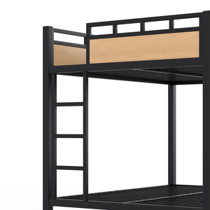 English Elm Full Over Metal Bunk Bed with USB Ports LED Lighting Shelves and Pegboard Natural W5316S00052