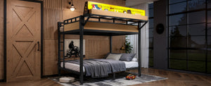 English Elm Full Over Metal Bunk Bed with USB Ports LED Lighting Shelves and Pegboard Natural W5316S00052