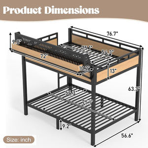 English Elm Full Over Metal Bunk Bed with USB Ports LED Lighting Shelves and Pegboard Natural W5316S00052