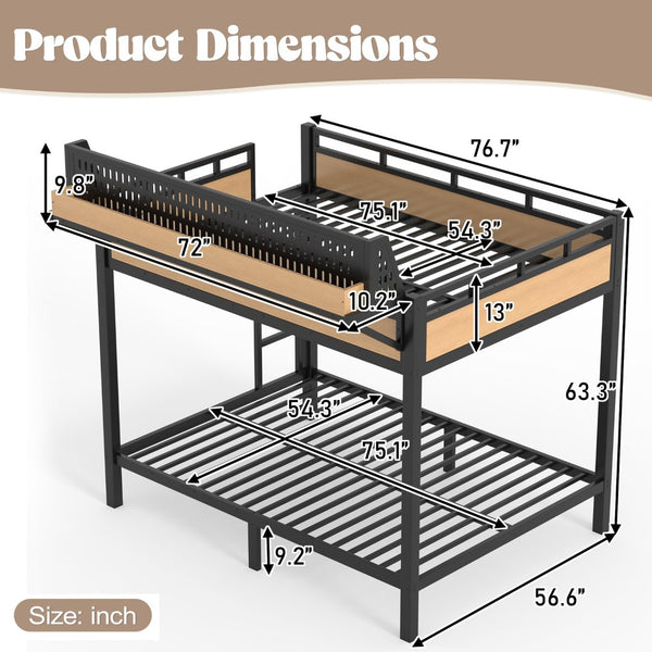 English Elm Full Over Metal Bunk Bed with USB Ports LED Lighting Shelves and Pegboard Natural W5316S00052