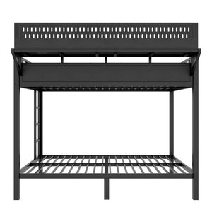 English Elm Queen Over Metal Bunk Bed with LED Lighting USB Ports Shelves and Pegboard Black W5316S00053
