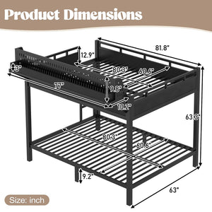 English Elm Queen Over Metal Bunk Bed with LED Lighting USB Ports Shelves and Pegboard Black W5316S00053
