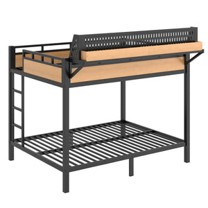 English Elm Queen Over Metal Bunk Bed with LED Lighting USB Ports Shelves and Pegboard Natural W5316S00054