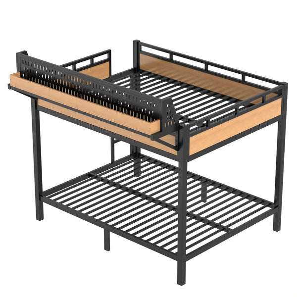 English Elm Queen Over Metal Bunk Bed with LED Lighting USB Ports Shelves and Pegboard Natural W5316S00054
