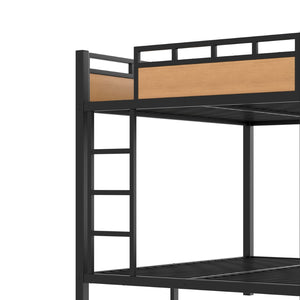 English Elm Queen Over Metal Bunk Bed with LED Lighting USB Ports Shelves and Pegboard Natural W5316S00054