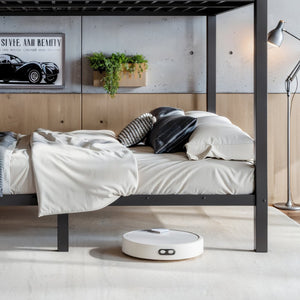 English Elm Queen Over Metal Bunk Bed with LED Lighting USB Ports Shelves and Pegboard Natural W5316S00054