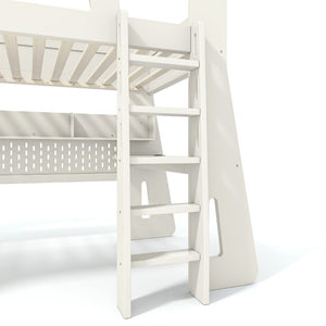 English Elm Twin/Full Gaming Loft Bed with Built-In Desk LED Lighting Shelves for Teen Rooms Beige W5316S00055