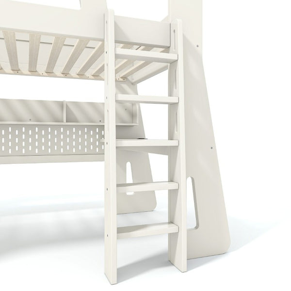 English Elm Twin/Full Gaming Loft Bed with Built-In Desk LED Lighting Shelves for Teen Rooms Beige W5316S00055