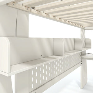 English Elm Twin/Full Gaming Loft Bed with Built-In Desk LED Lighting Shelves for Teen Rooms Beige W5316S00055