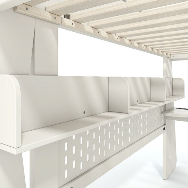 English Elm Twin/Full Gaming Loft Bed with Built-In Desk LED Lighting Shelves for Teen Rooms Beige W5316S00055