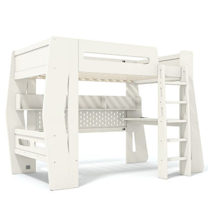 English Elm Twin/Full Gaming Loft Bed with Built-In Desk LED Lighting Shelves for Teen Rooms Beige W5316S00055