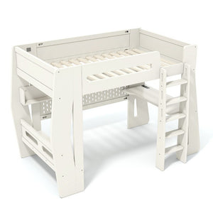 English Elm Twin/Full Gaming Loft Bed with Built-In Desk LED Lighting Shelves for Teen Rooms Beige W5316S00055