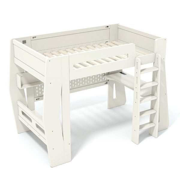 English Elm Twin/Full Gaming Loft Bed with Built-In Desk LED Lighting Shelves for Teen Rooms Beige W5316S00055