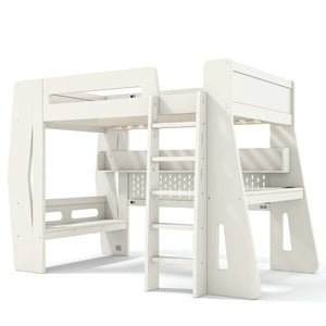 English Elm Twin/Full Gaming Loft Bed with Built-In Desk LED Lighting Shelves for Teen Rooms Beige W5316S00055