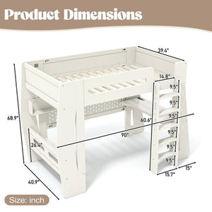 English Elm Twin/Full Gaming Loft Bed with Built-In Desk LED Lighting Shelves for Teen Rooms Beige W5316S00055