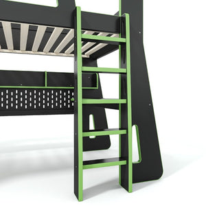 English Elm Twin/Full Gaming Loft Bed with Built-In Desk LED Lighting Shelves for Teen Rooms Black+Green W5316S00057