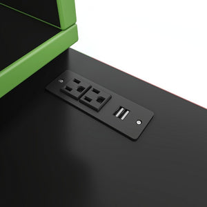 English Elm Twin/Full Gaming Loft Bed with Built-In Desk LED Lighting Shelves for Teen Rooms Black+Green W5316S00057