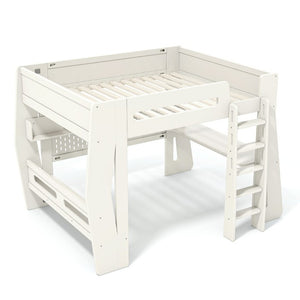 English Elm Full Size Gaming Loft Bed with Built-In Desk LED Lighting and Storage for Teens Beige W5316S00058