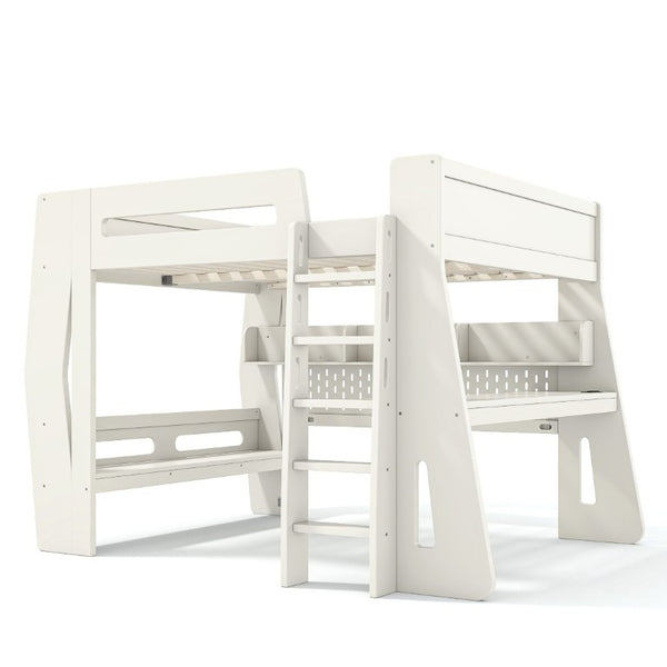 English Elm Full Size Gaming Loft Bed with Built-In Desk LED Lighting and Storage for Teens Beige W5316S00058