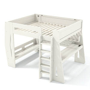 English Elm Full Size Gaming Loft Bed with Built-In Desk LED Lighting and Storage for Teens Beige W5316S00058