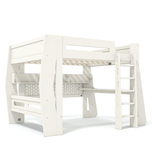 English Elm Full Size Gaming Loft Bed with Built-In Desk LED Lighting and Storage for Teens Beige W5316S00058