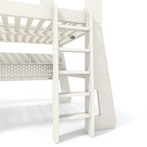 English Elm Full Size Gaming Loft Bed with Built-In Desk LED Lighting and Storage for Teens Beige W5316S00058