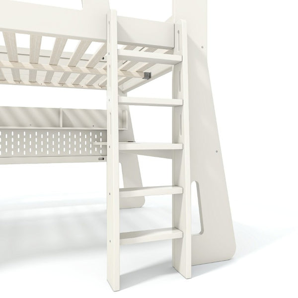 English Elm Full Size Gaming Loft Bed with Built-In Desk LED Lighting and Storage for Teens Beige W5316S00058