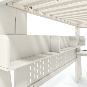 English Elm Full Size Gaming Loft Bed with Built-In Desk LED Lighting and Storage for Teens Beige W5316S00058