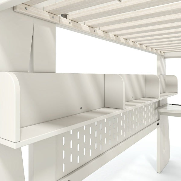 English Elm Full Size Gaming Loft Bed with Built-In Desk LED Lighting and Storage for Teens Beige W5316S00058