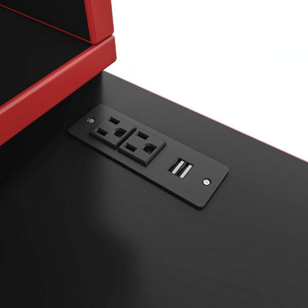 English Elm Full Size Gaming Loft Bed with Built-In Desk LED Lighting and Storage for Teens Black+Red W5316S00059